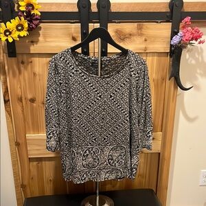 Lucky Brand Black and White Patterned Blouse